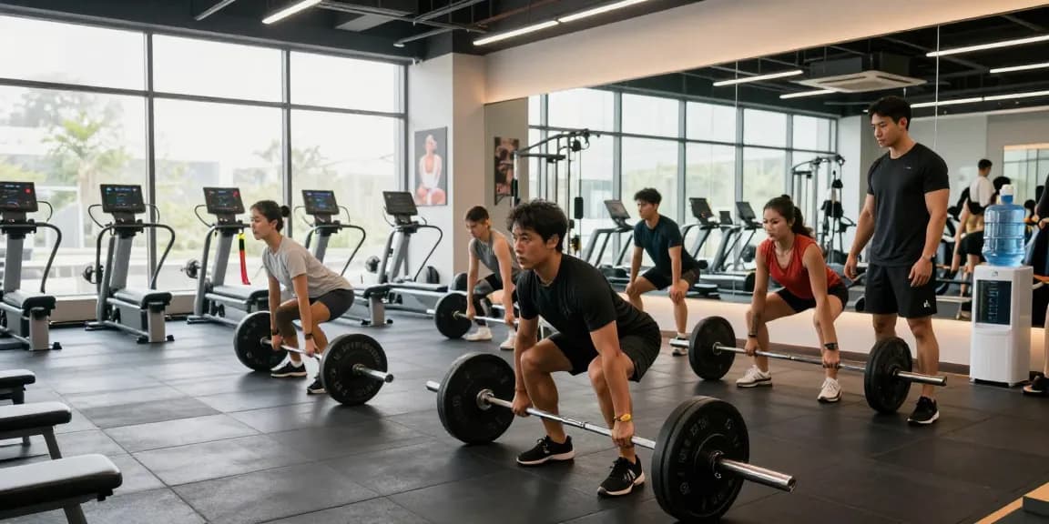 Fitness Training mit Deus Medical Produkten in modernem Fitnessstudio
