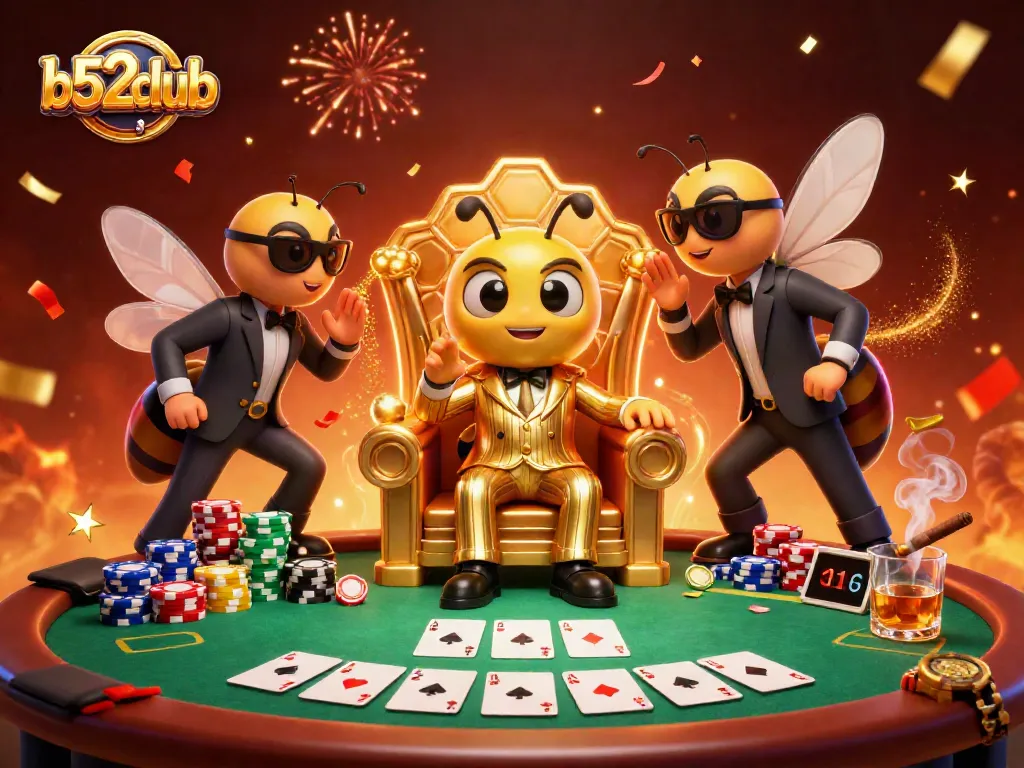 Engage with b52club at a vibrant poker table hosted by a mob boss bumblebee in a rich 3D scene.