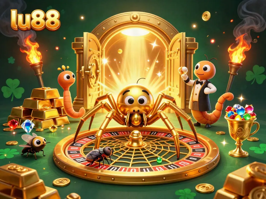 Experience thrilling bets at LU88 with a golden spider and unique illustrations of riches.