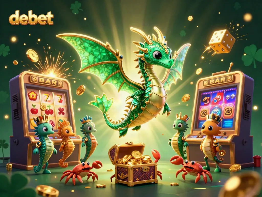 Engaging illustration showcasing debet's vibrant online casino experience with a sea dragon and gaming elements.