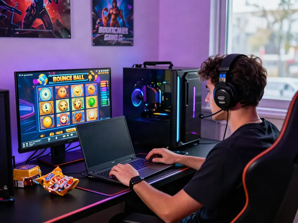 Player enjoying the GGSOFT slot game with vibrant graphics and gaming setup.